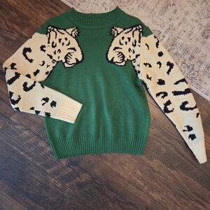 Green Leopard Print Sweater